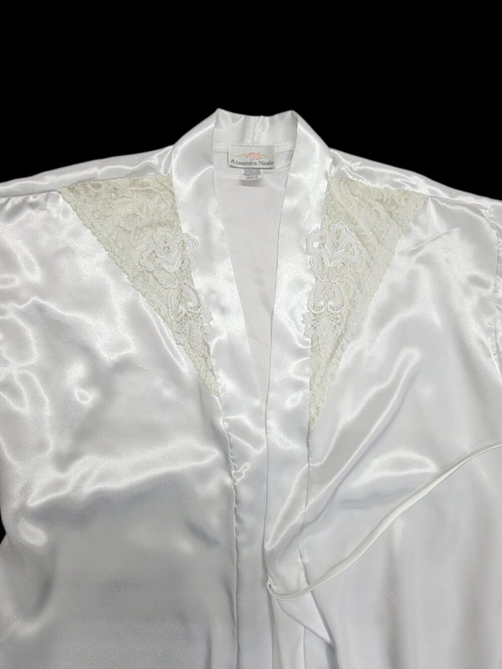 Vintage Alexandra Nicole Womens Medium White Satin Lace Robe Made in USA